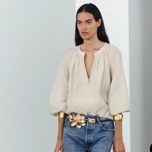 Zara Cream Blouse with Gold Accents